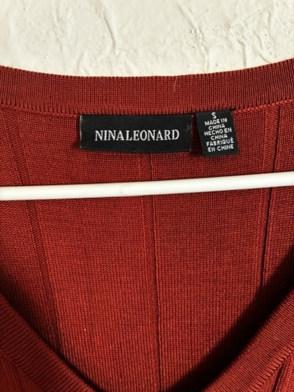 Nina Leonard Rust Knit Fit-and-Flare Dress with Fringe Sleeves - Picture 4 of 9